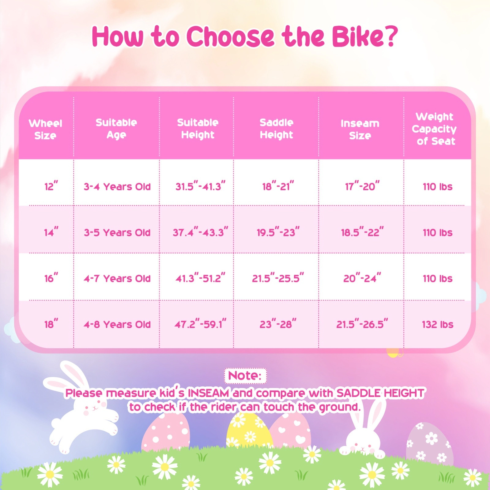 14-in Girls Bike Front Bag Handlebar Ages 3-5 Pink Kids Bicycle Removable Training Wheels Bell 110-lb Seat Capacity