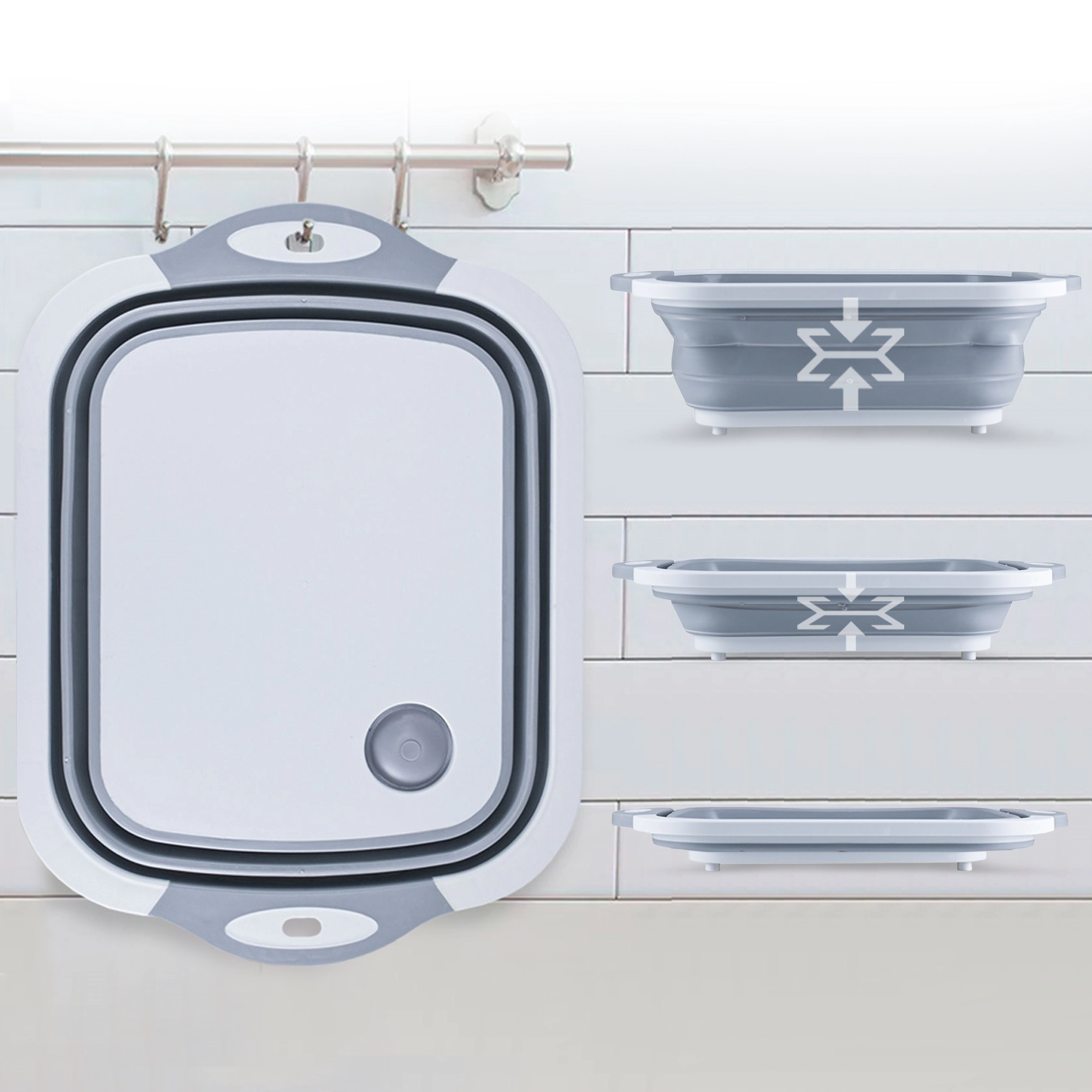 Cheer Collection 3-in-1 Collapsible Cutting Board with Wash Basin and Drain, 15 x 11.25 Inch