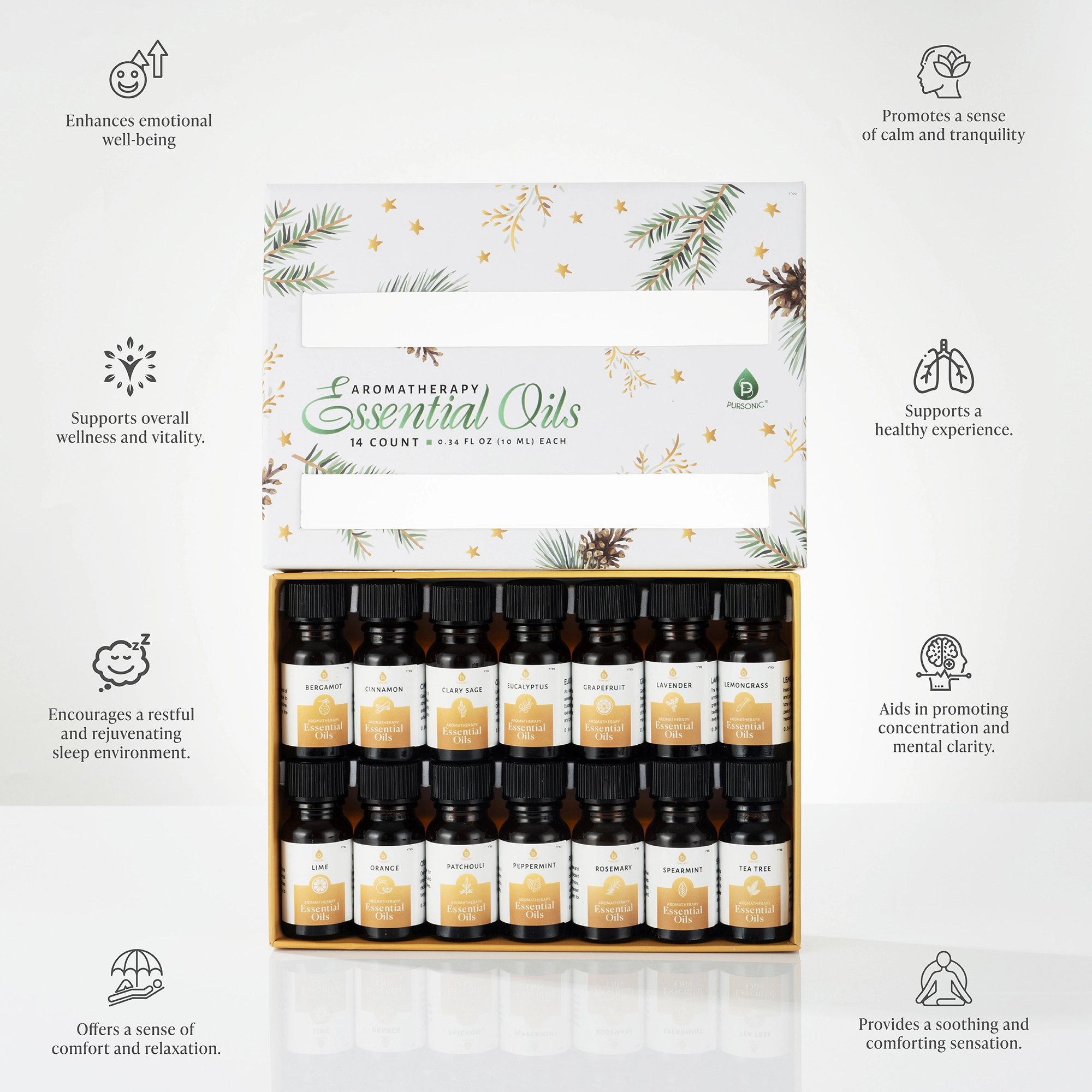 Pursonic Unisex 100% Pure Aromatherapy Essential Oil Gift Set – 14-Piece Essential Oils Collection