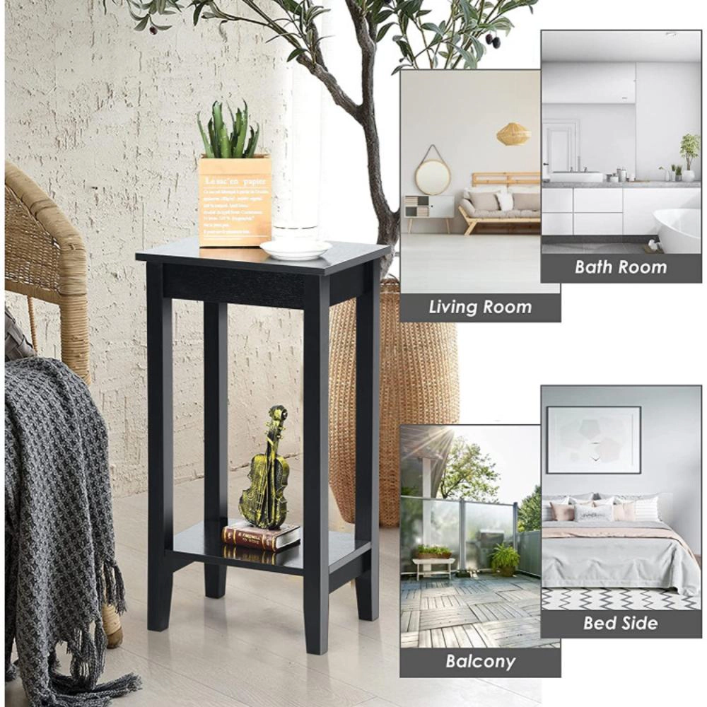 Hivvago Modern Two-Tier End Tables with Open Storage Shelf - Set of 2