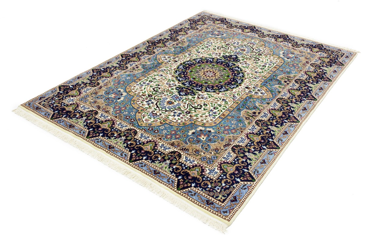 Magic Rugs Cream & Navy Floral 6X8 Kirman Oriental Rug