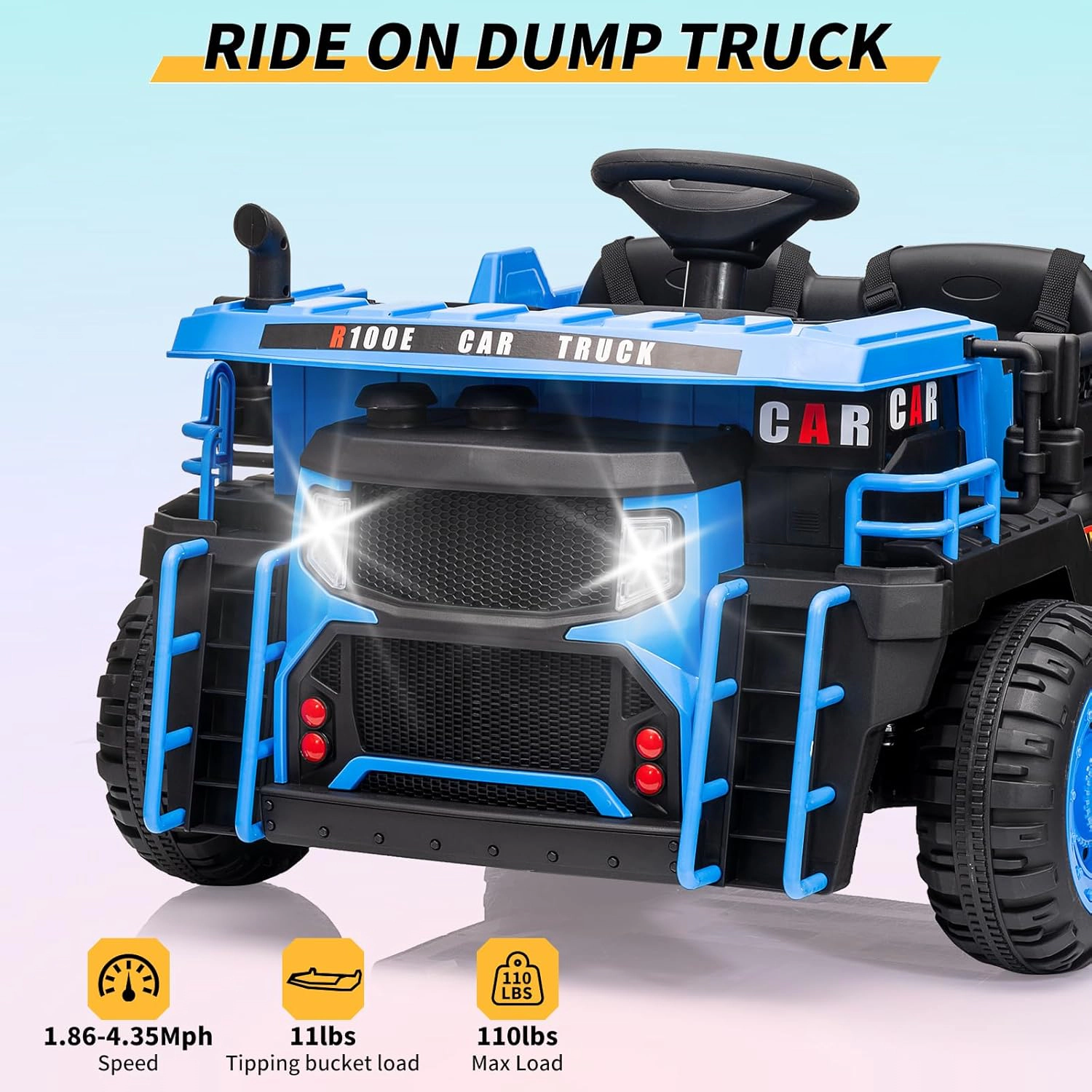 24V 2-Seater Kids Ride On Dump Truck, Electric Construction Car w/ Remote, 2WD/4WD, Lift Bed, Shovel, Music & Lights