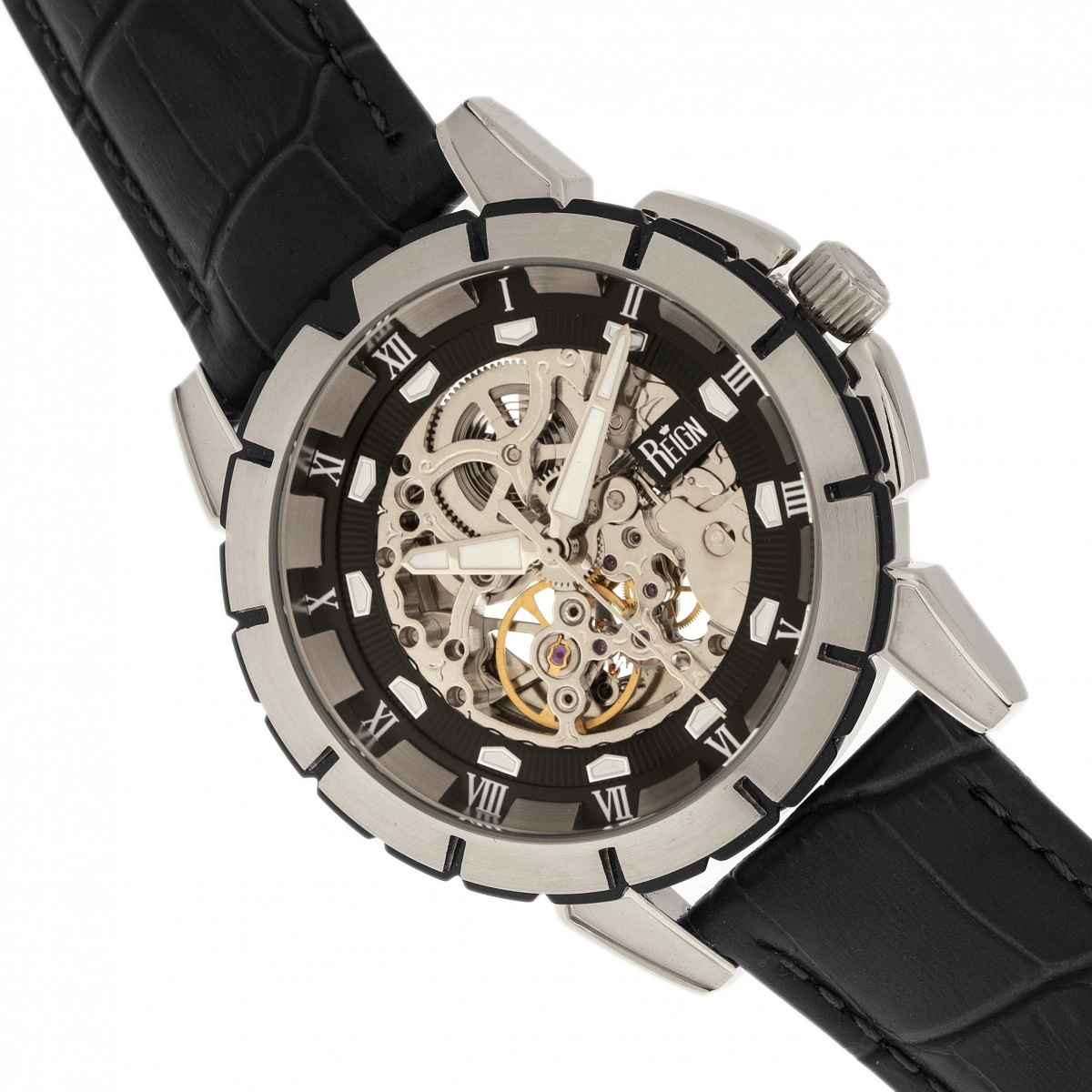 Reign Philippe Automatic Skeleton Leather-Band Watch