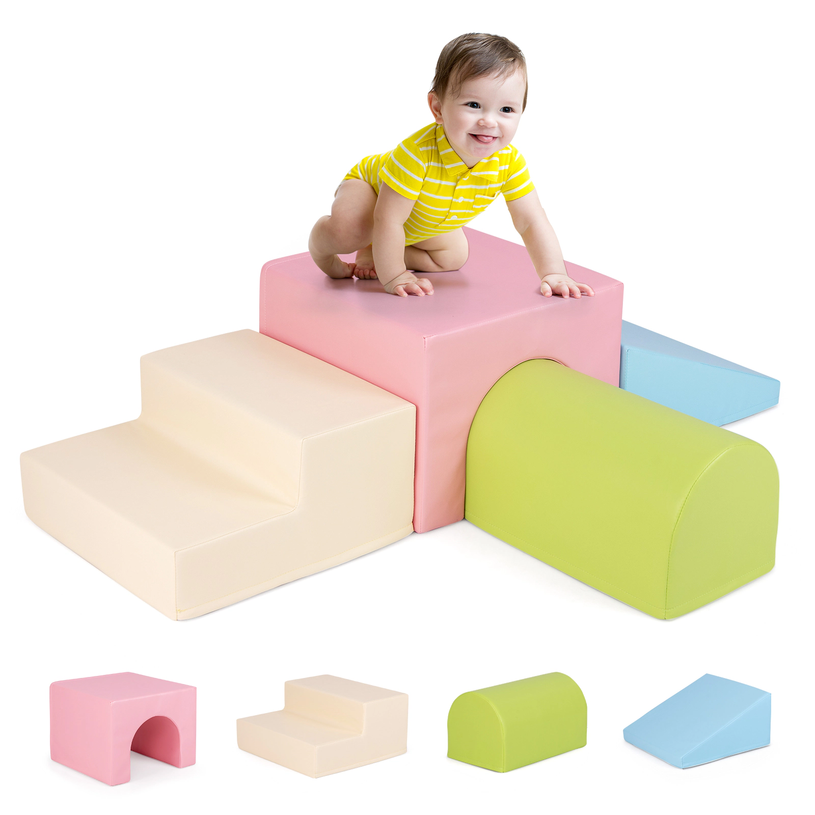 SUGIFT Climb & Crawl Foam Block Play Set with Tunnel Slide Step & Half-Moon for Infant Baby Multicolor/Orange/Red/Yellow