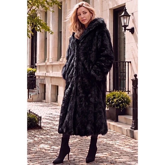 Roaman's Women's Plus Size Hooded Faux Fur Coat