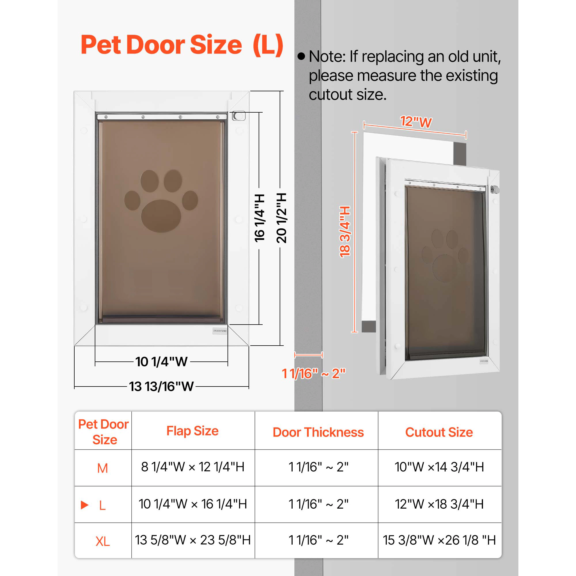 HONGGE Pet Door for Doors, Large Double Magnetic Flap, Weatherproof Metal Frame for In-and-Out Access, White
