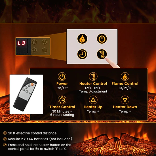 SlickBlue Electric Fireplace Insert for TV Stand or Cabinet, 1400W, Adjustable Flame