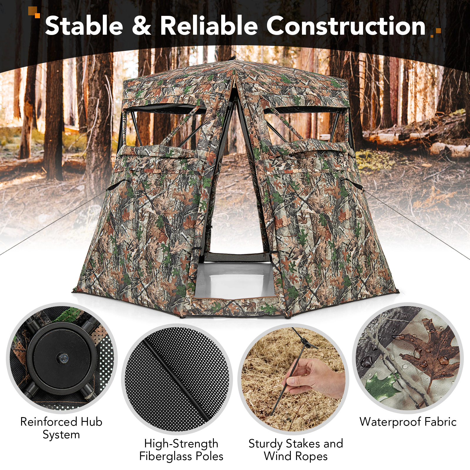 SUGIFT 360° One Way See Through Ground Hunting Blind Tent with Sliding Windows 69-in Tall Camouflage