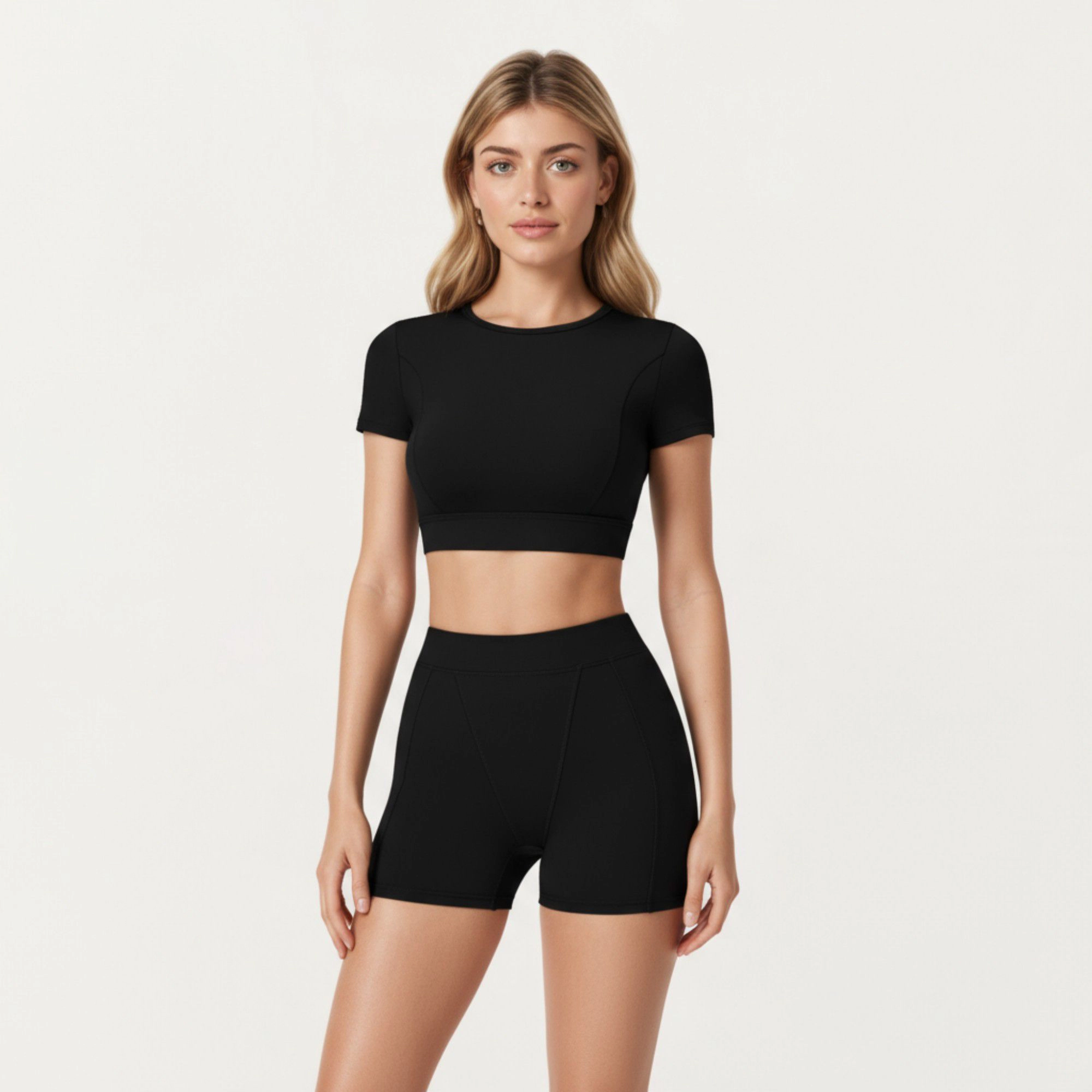 Anna-Kaci Women's Ribbed Cropped Short-Sleeve Top with Contour Waist Detail