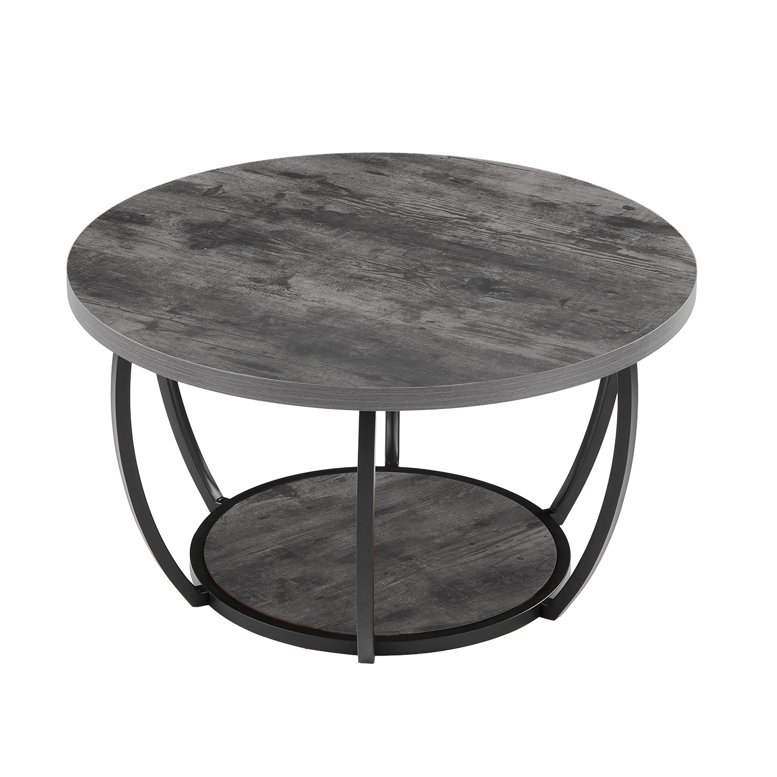 HONGGE Coffee Table Modern Round Coffee Table 2 Tiers Wooden Circle Center Desk with Open Storage Minimalist Sturdy