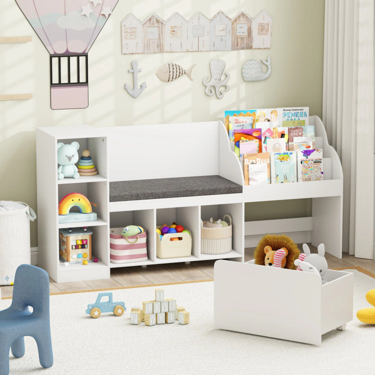 Hivvago Kids Bookcase with Reading Nook 4-in-1 Standing Toy Organizer