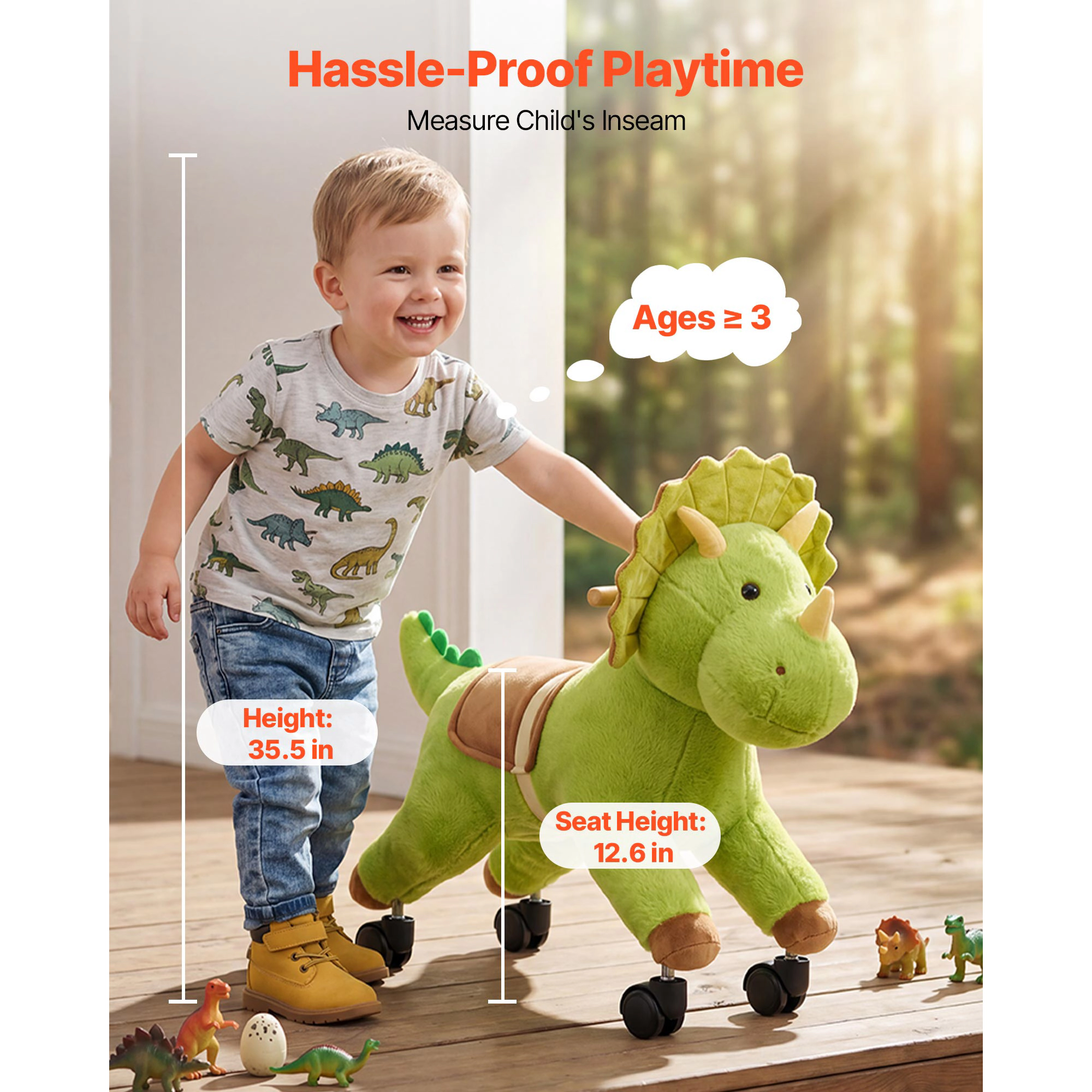 HONGGE Ride On Horse Riding Toys for Kids, No Battery Required, Smooth Wheels, Max Load Capacity for Ages