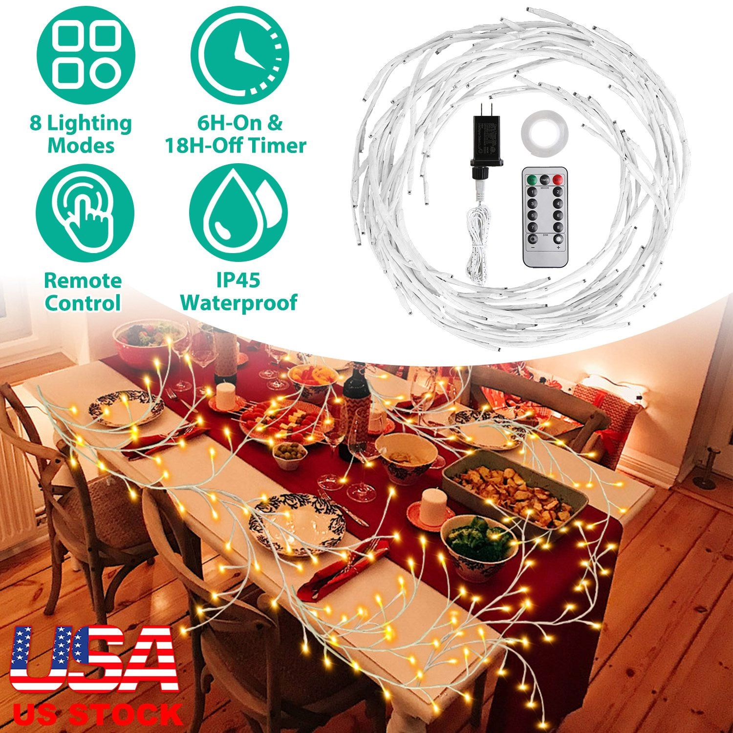 GBruno 144-LED Birch Garland String Lights With Timer