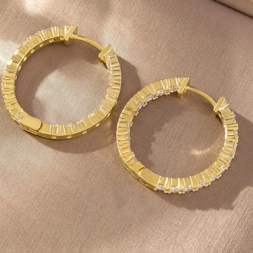 Women Full Pave Cubic Zirconia Hoop Huggie Earring
