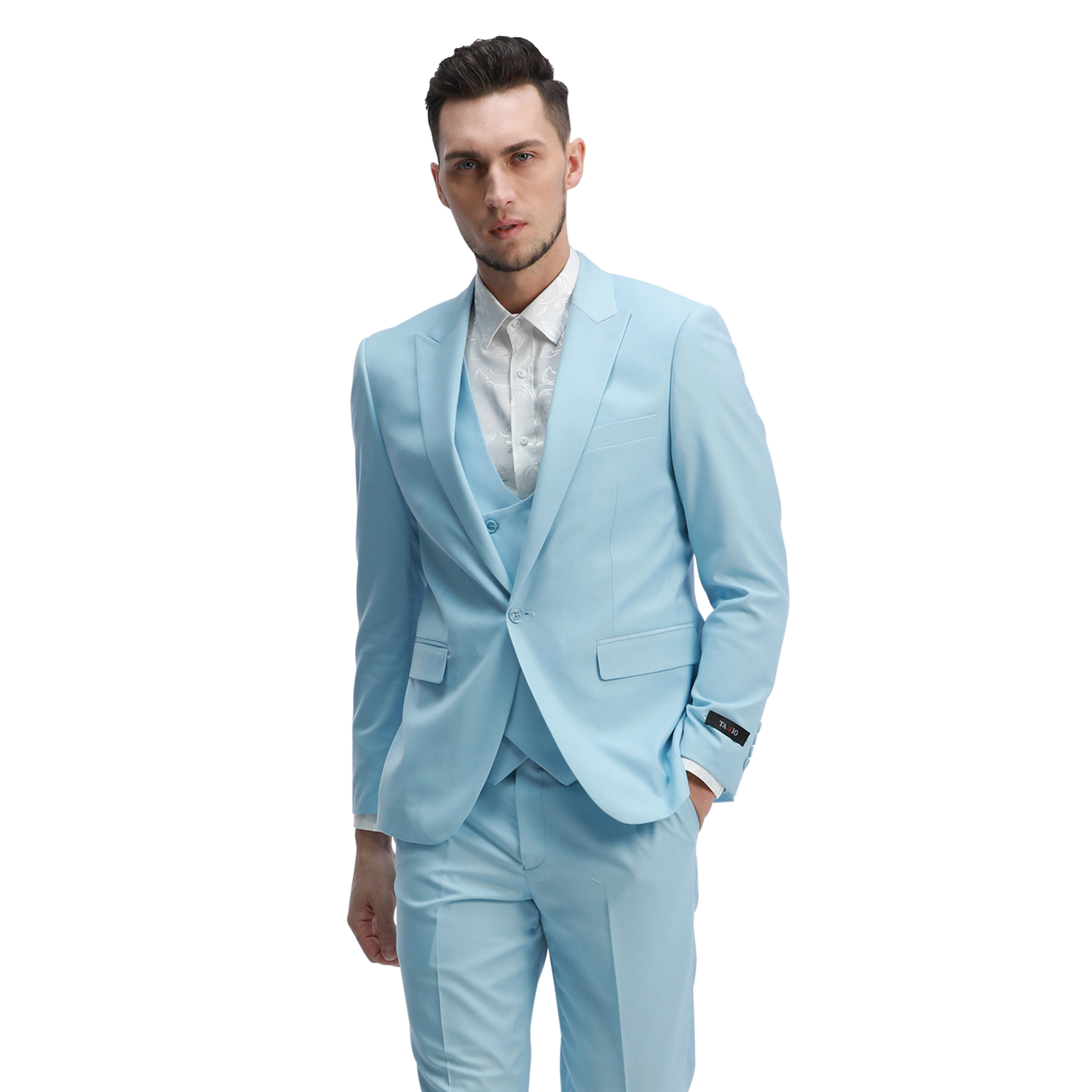 Tazzio Men's Skinny Fit 3 Piece Solid Suit Set, Double Breasted Vest