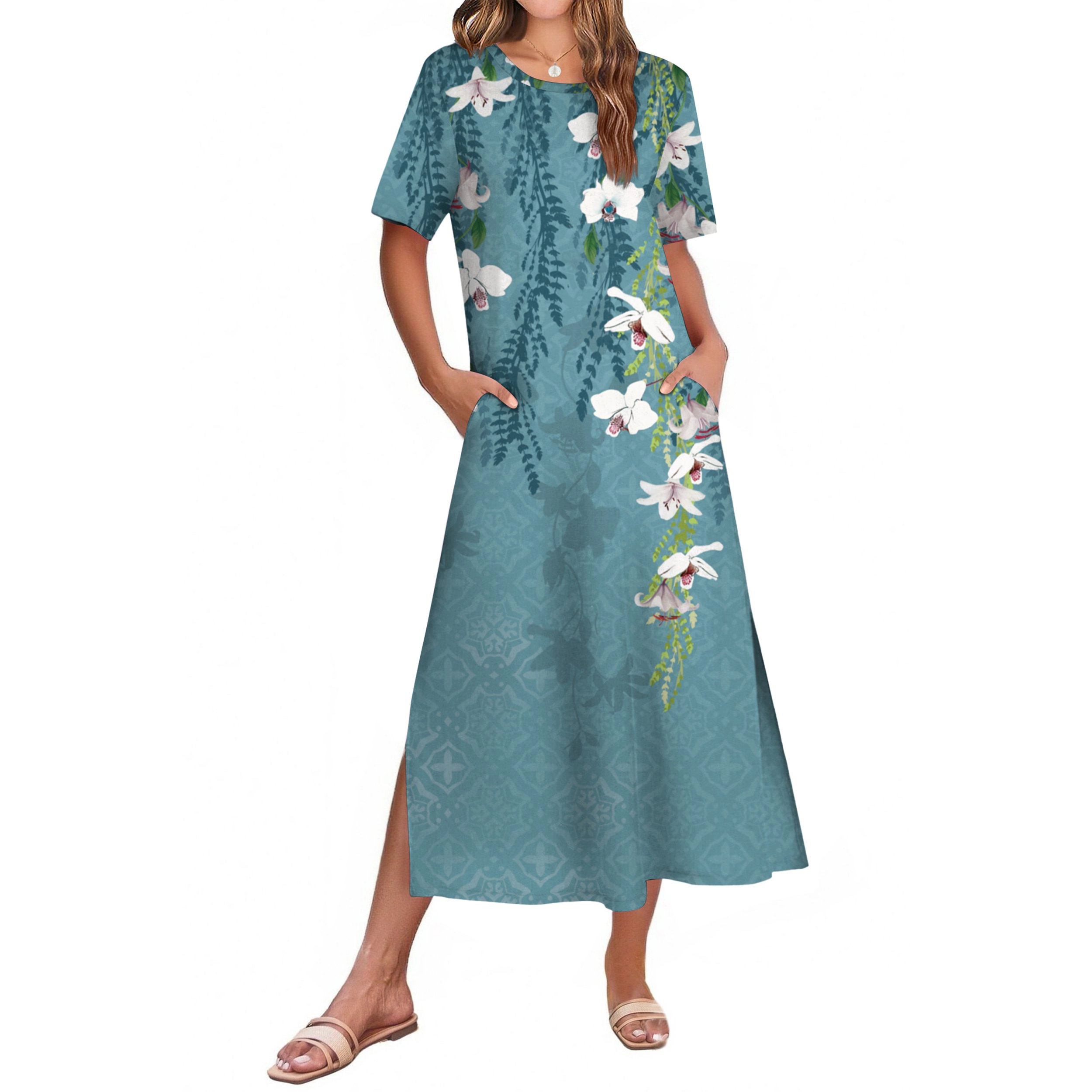 Zeagoo Women's Round Neck Short Sleeve Maxi Dress