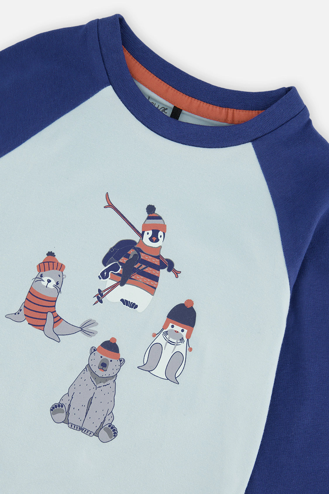 Deux par Boys Organic Cotton Raglan T-Shirt and Fleece Pants Set with Ski Animal Graphic