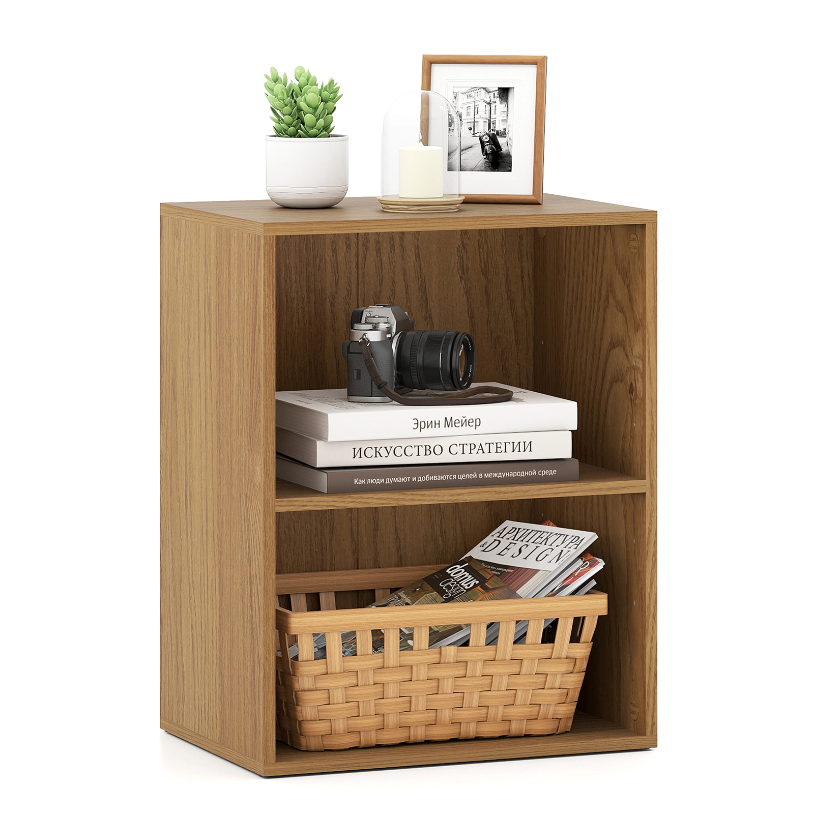 SUGIFT Set of 2 2-Cube Natural 21-in Open Bookshelf with 5-Position Adjustable Shelf and 66-lb Top