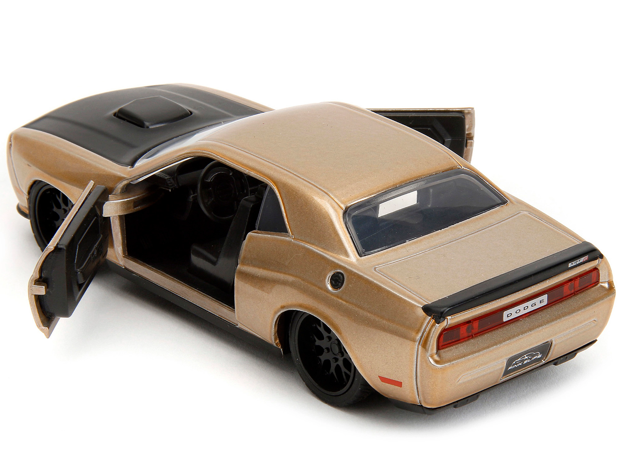 Jada 2012 Dodge Challenger SRT8 Gold Metallic with Black Hood "Pink Slips" Series 1/32 Diecast Model Car by Jada