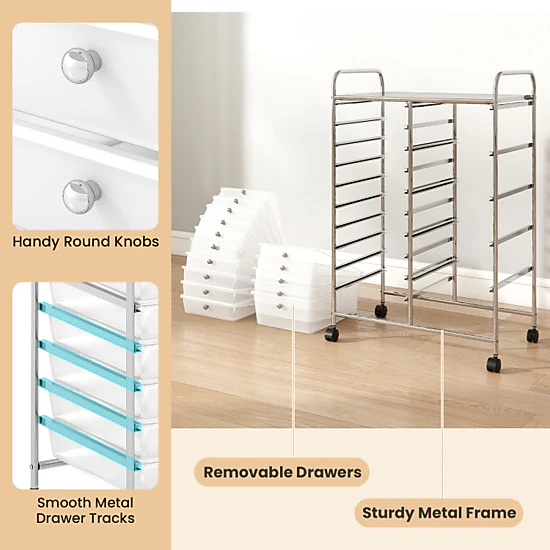Hivvago Rolling Storage Cart 15-Drawer Trolley With Chrome Plated Metal Frame