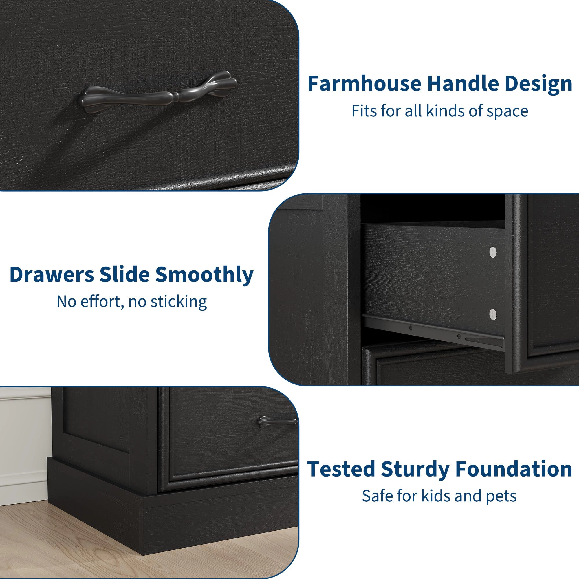 6 Drawer Wooden Dresser, 47" Wide Chest with Large Storage Drawers for Bedroom or Living Room