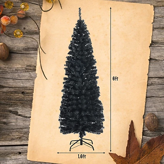 SlickBlue 6FT Black Artificial Christmas Tree with Pencil Design