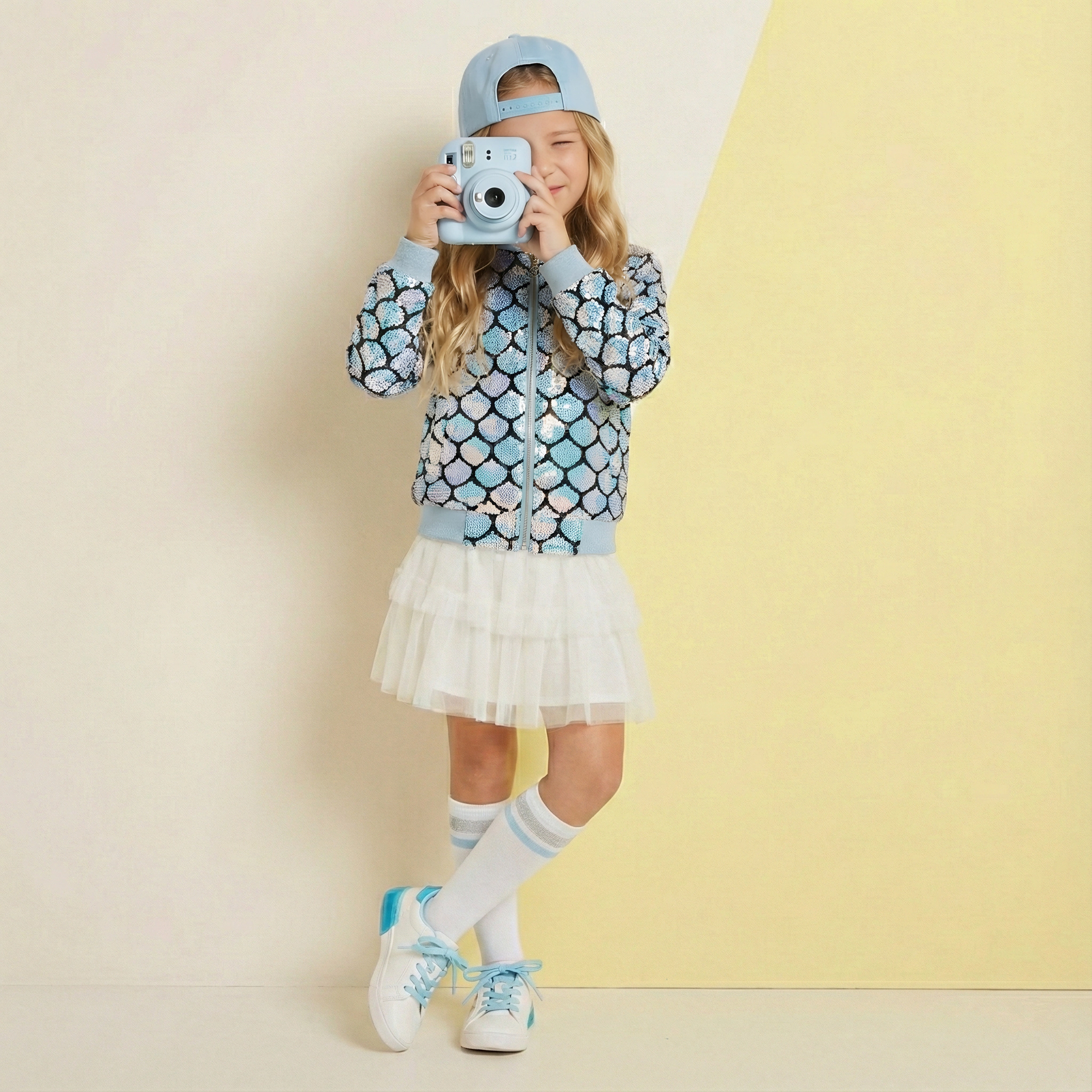 2Bunnies Girls’ Mermaid Seashell Sequin Bomber Jacket with Glitter Trim