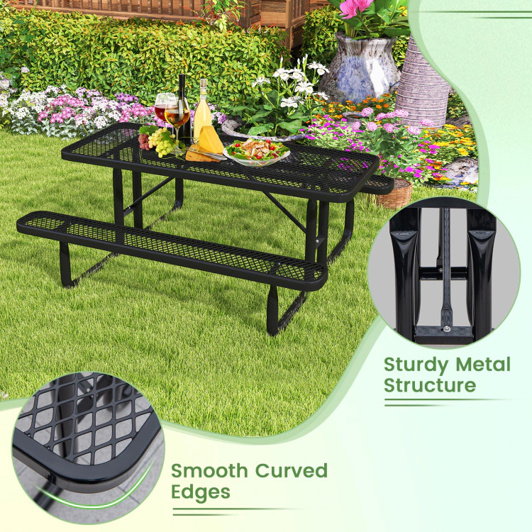 Hivvago 45 Inches Outdoor Round Picnic Table And Bench Set For 8 With Umbrella Hole-Black