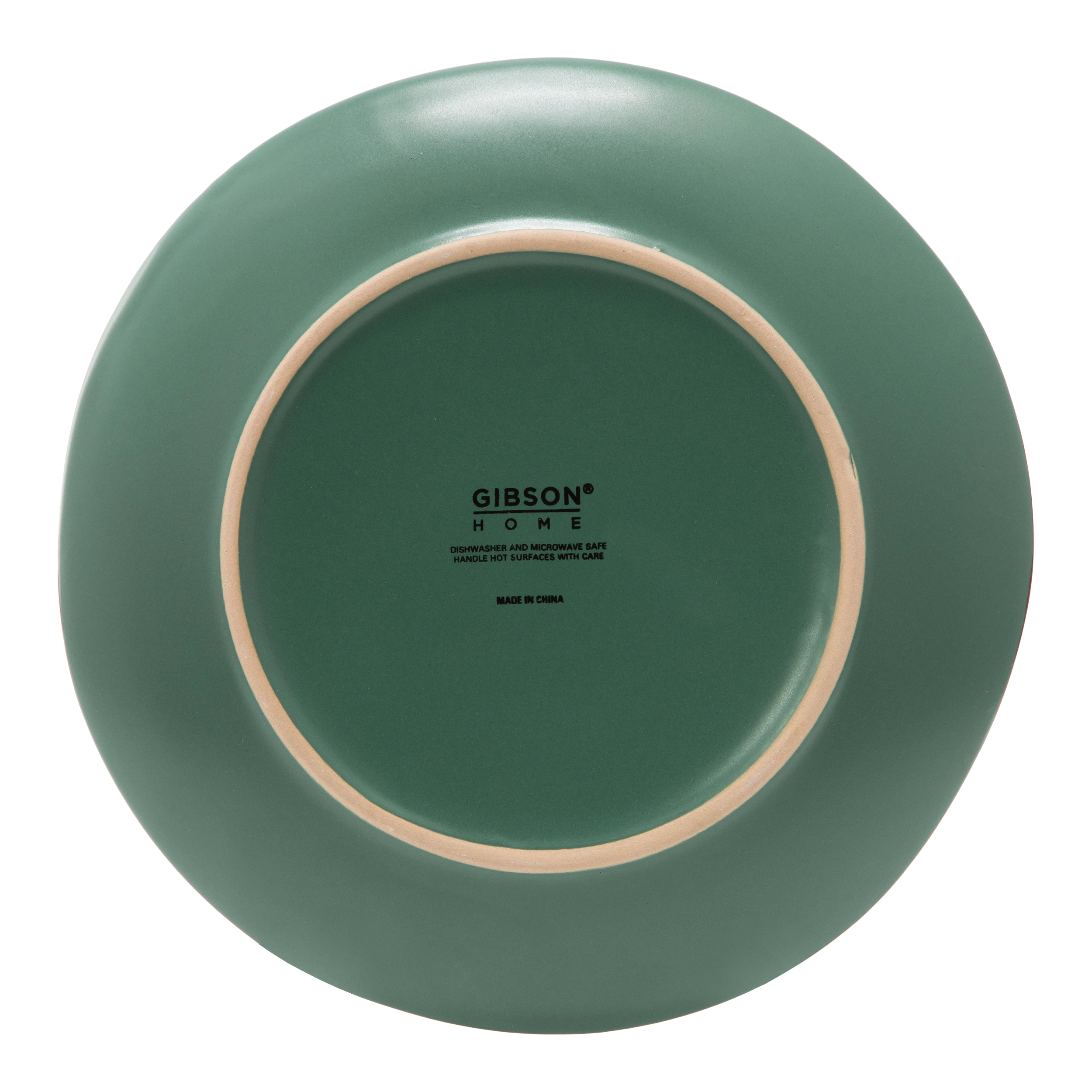 Gibson Home Hazeltine 16 Piece Stoneware Double Bowl Dinnerware Set in Matte Green