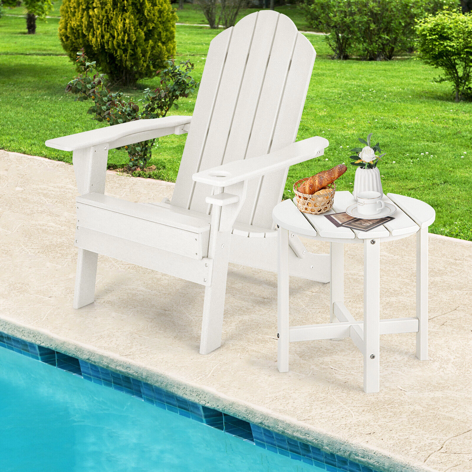 SUGIFT 18-in Round Weather-Resistant HDPE Adirondack Side Table 110-lb Capacity 18-in Tall Single Table White