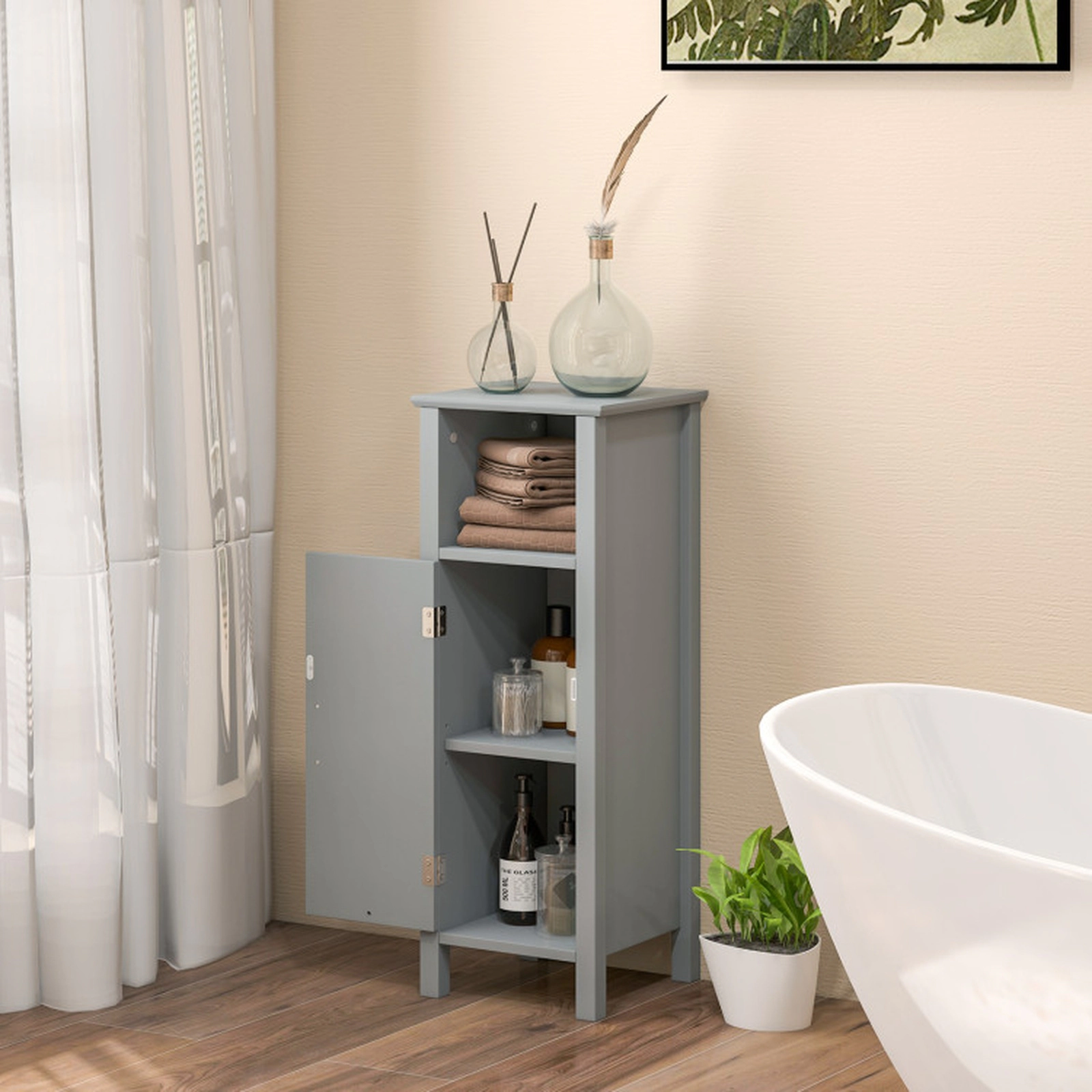 SUGIFT Waterproof MDF Bathroom Storage Cabinet with Open Shelf 66-lb Top Capacity 2-Tier Interior Gray