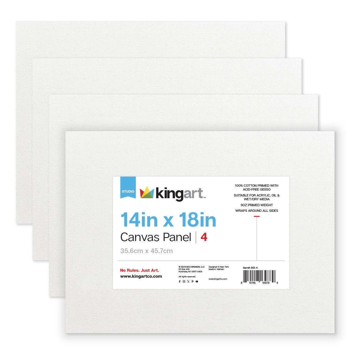 KINGART Canvas Panel Boards 14" x 18" 4-Pack