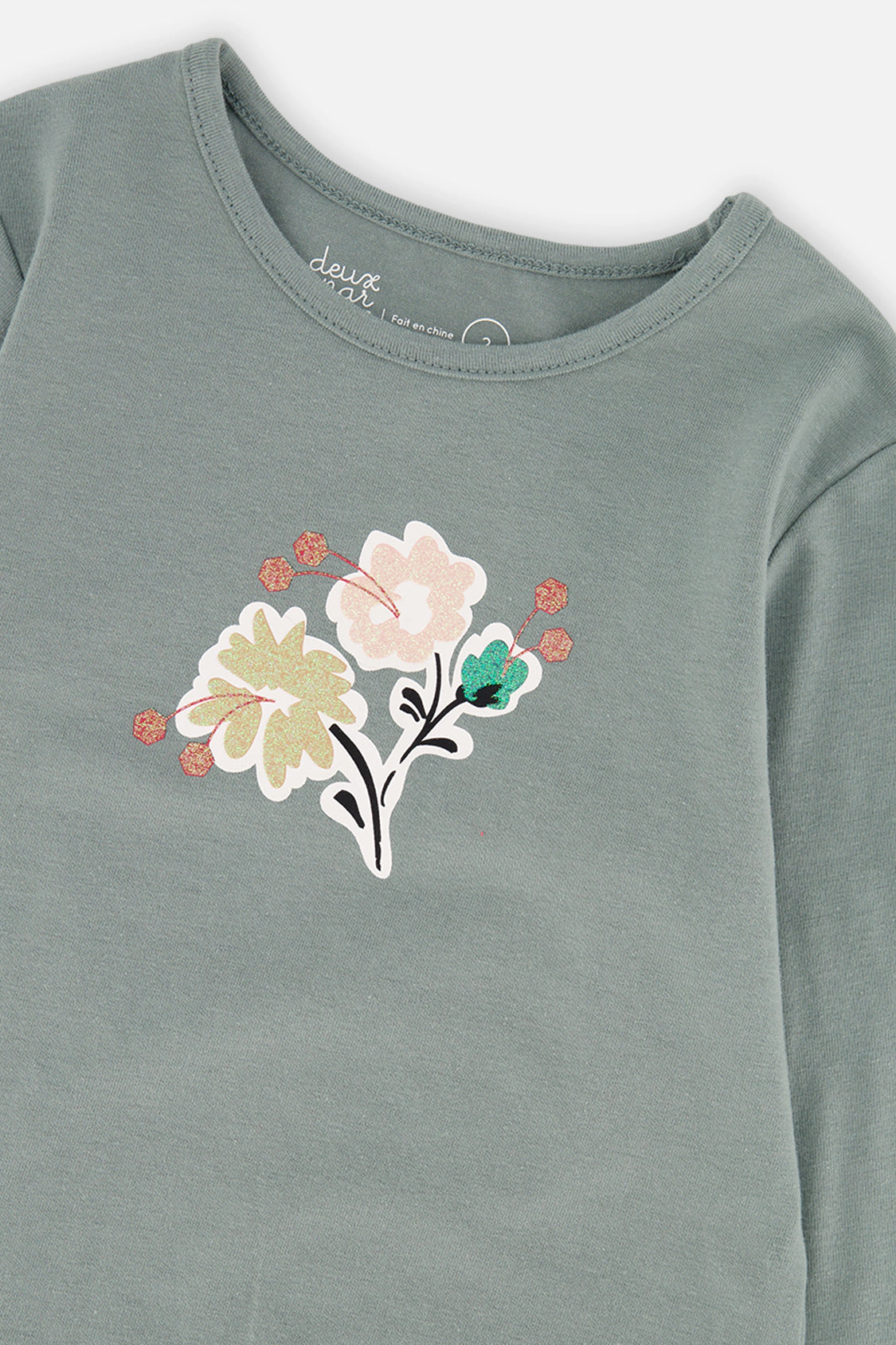 Deux par Girls Glittery Floral Bouquet Organic Cotton Long Sleeve T-Shirt