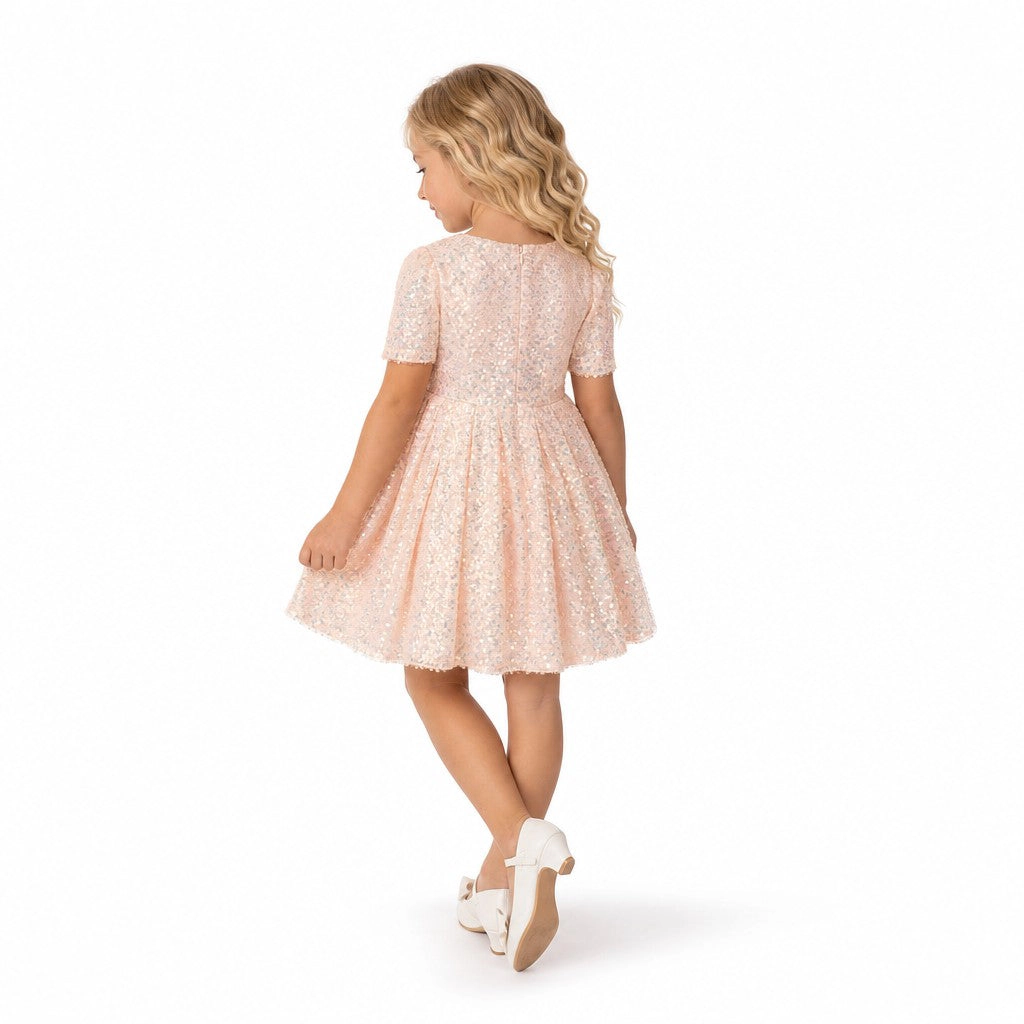 Faeella Girls Shine Like a Star Peach Sequin Birthday Dress