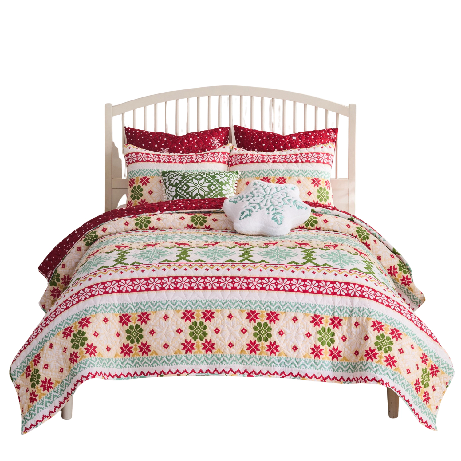 Greenland Home Fashion Fair 100% Cotton & Microfiber Back, Polyester Fill Isle Quilt Set 3-Piece Full/Queen Snow