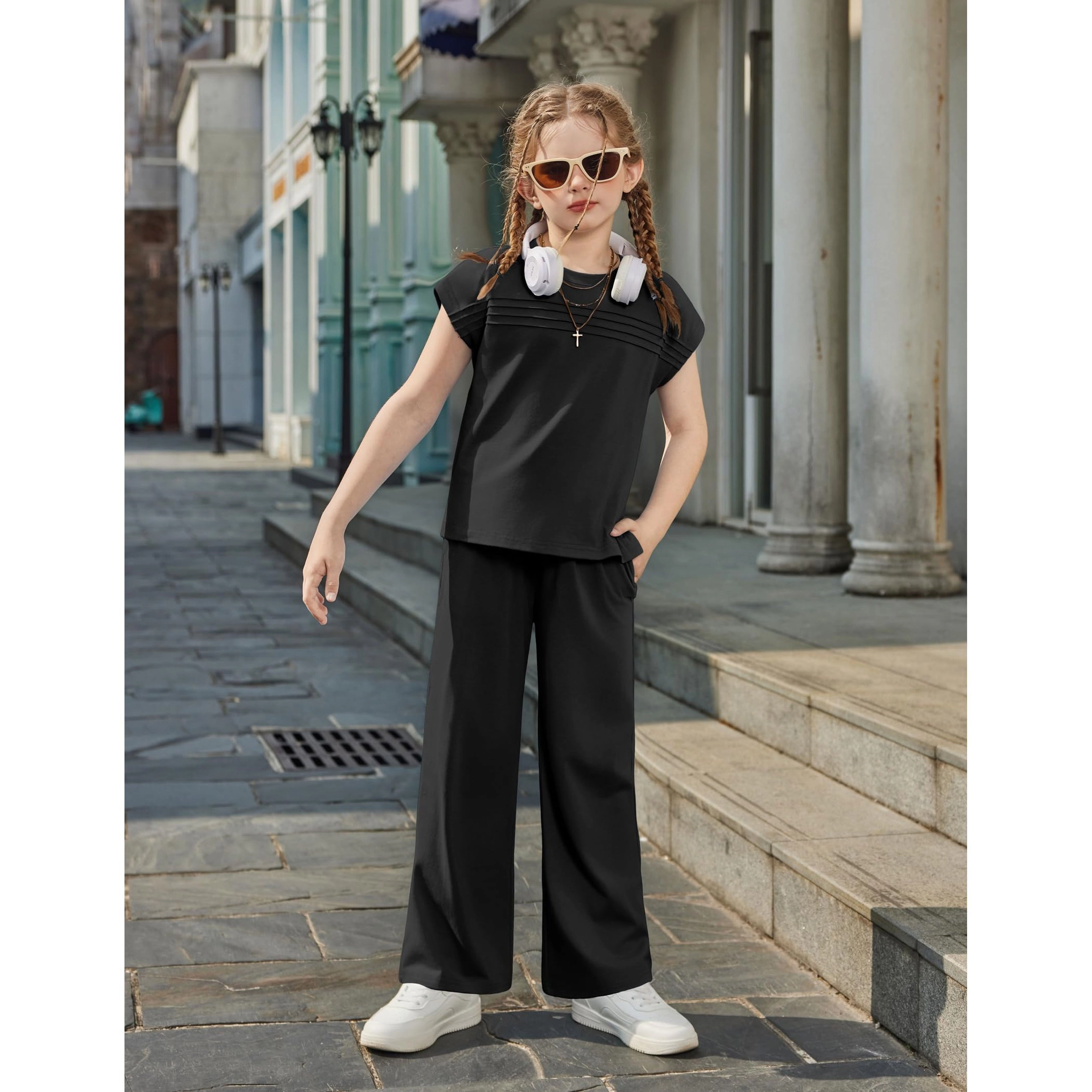 Arshiner Girls Outfit Teen Clothes Piece Set Crewneck Short Sleeve T-Shirt Shirts Loose Sweatpants