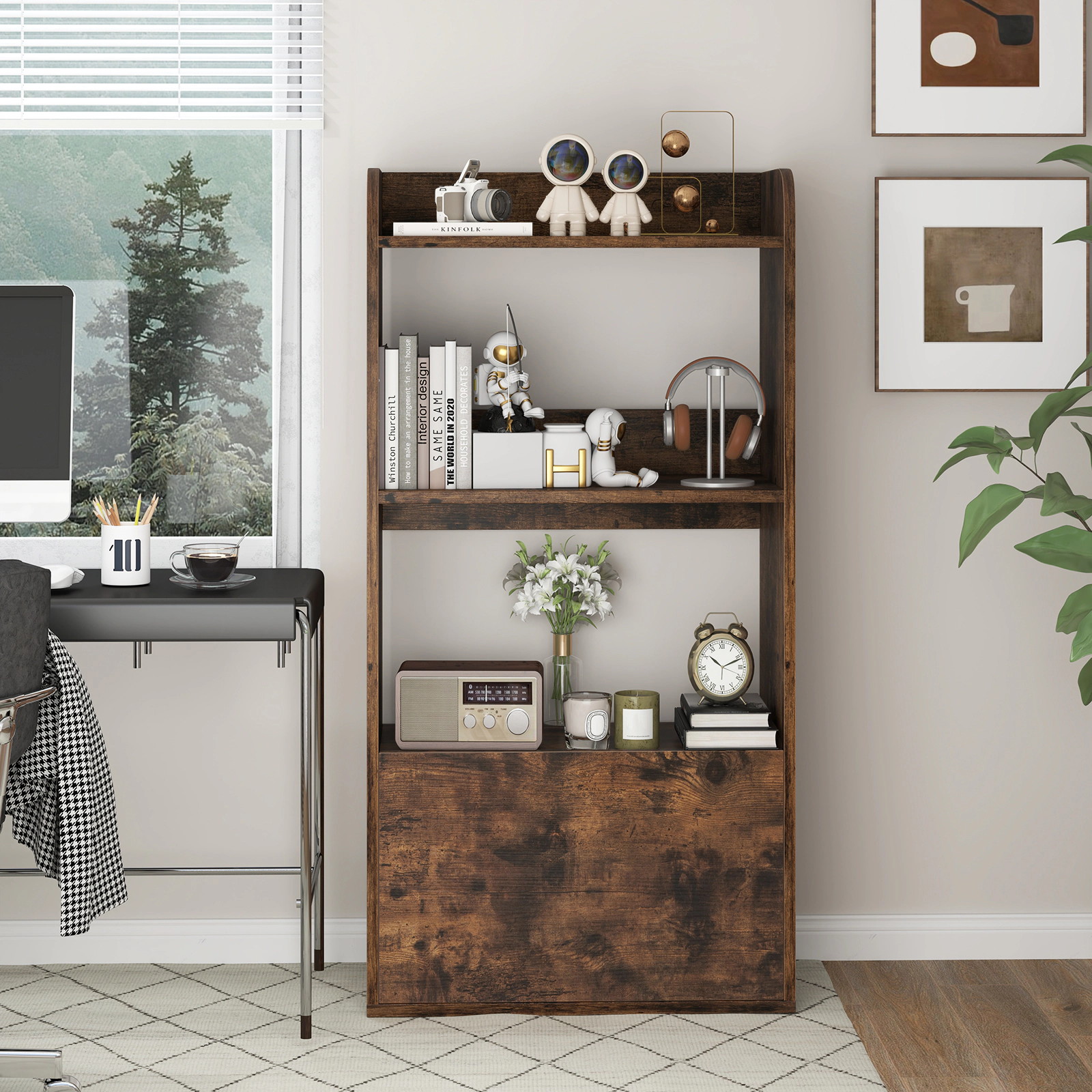 Costway 2PCS Bookcase w/ Drawer 3-Tier Open Shelf Anti-Toppling Kits for Living Room Coffee