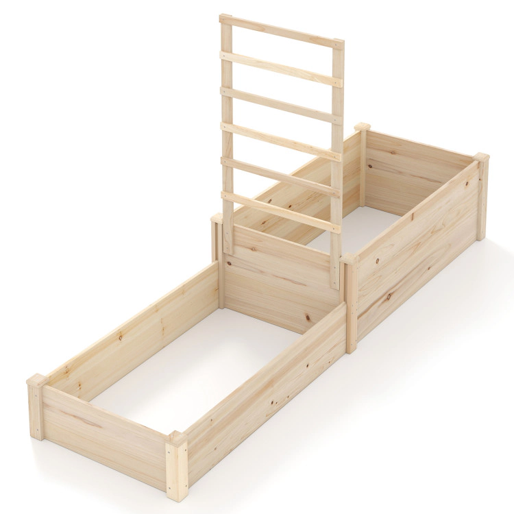 Hivvago Raised Garden Bed with Trellis 87 Inch Wooden Elevated Planter with 2 Planter Boxes-Natural