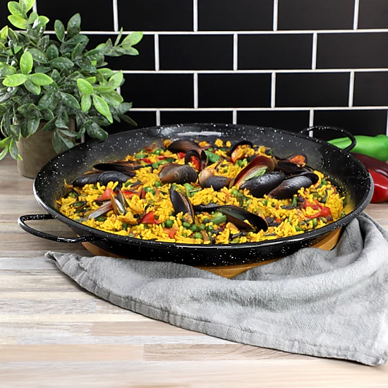 Oster Castillo 15 Inch Enameled Steel Paella Pan in Speckled Black