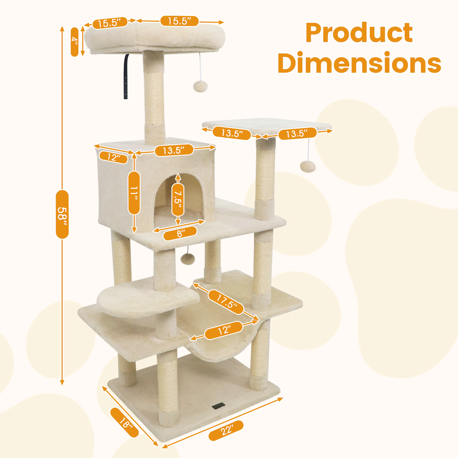 SUGIFT 58 Cat Tree Tower with Padded Top Perch Hammock and Sisal Posts