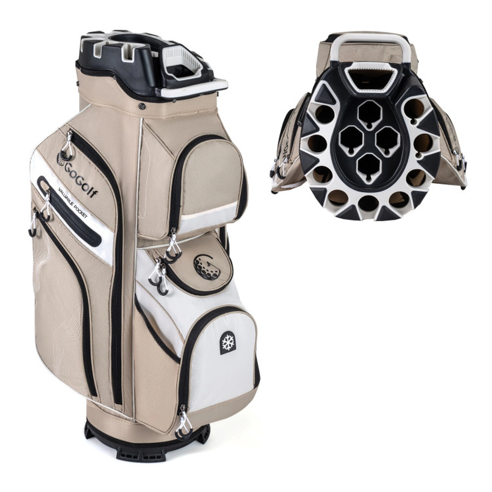 SUGIFT Khaki Golf Cart Bag with 14-Way Full Length Dividers and 11 Pockets 35.5-in H 13.5-in W 10.5-in D