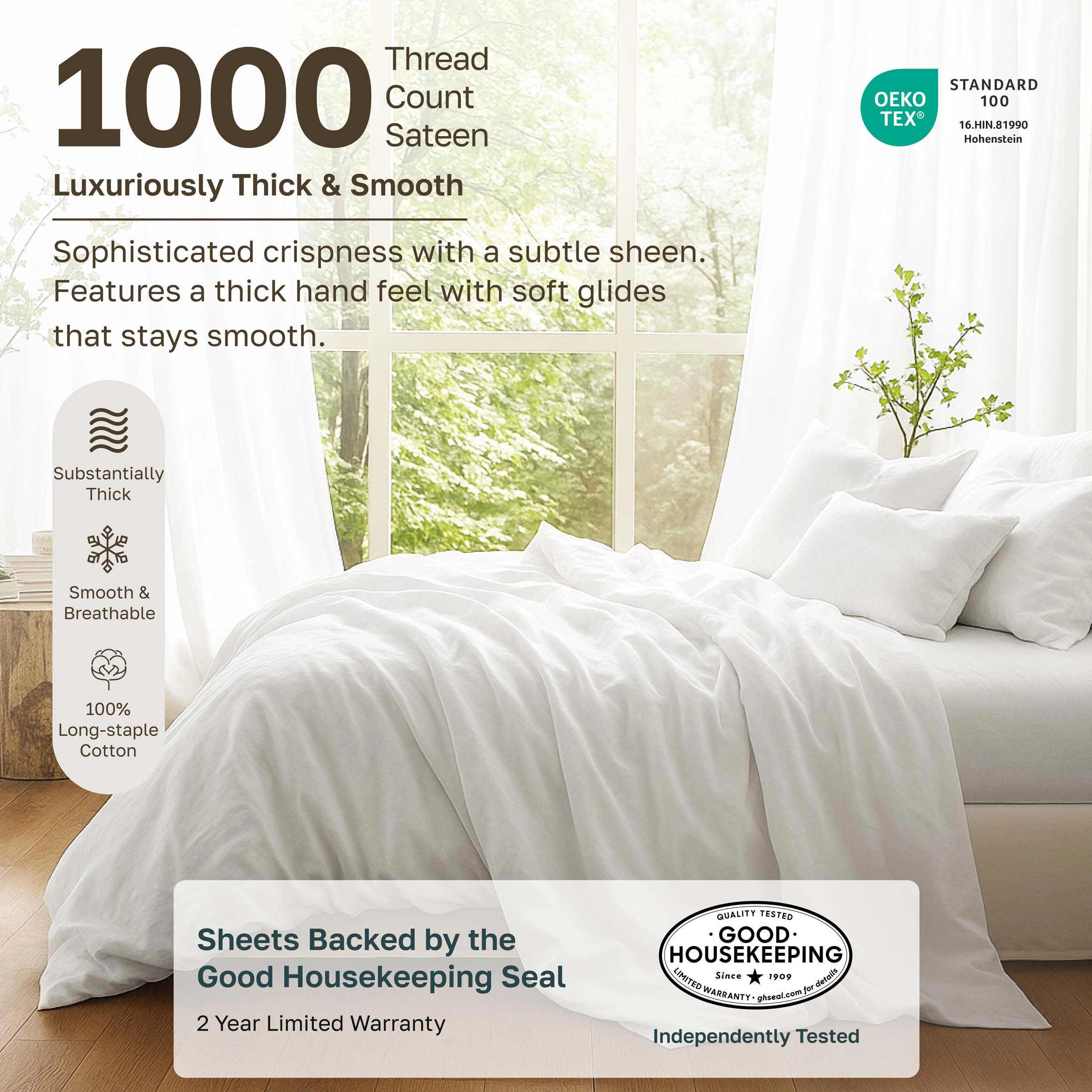 California Design Den 1000 Thread Count Deep Pocket Sheet Set - 100% Cotton Sateen