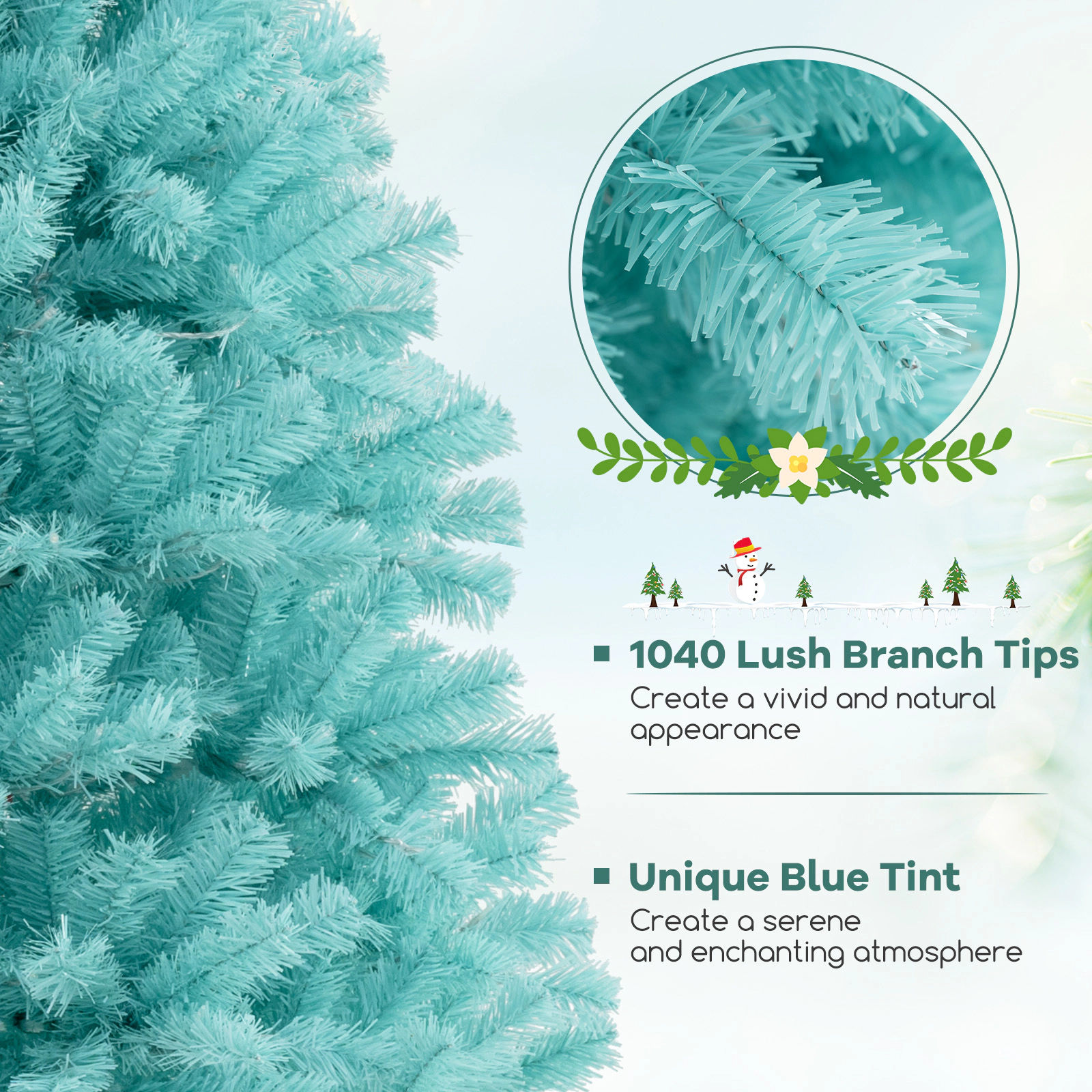 SUGIFT 7-ft Blue Pre-Lit Artificial Christmas Tree with 1040 Branch Tips and 380 Warm White LED Lights