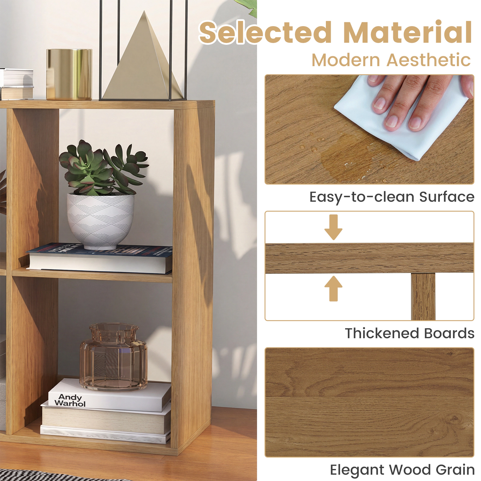 SUGIFT 6-Cube Bookshelf with Back Guardrail 154-lb Tabletop Capacity 44-lb Cube Capacity Natural