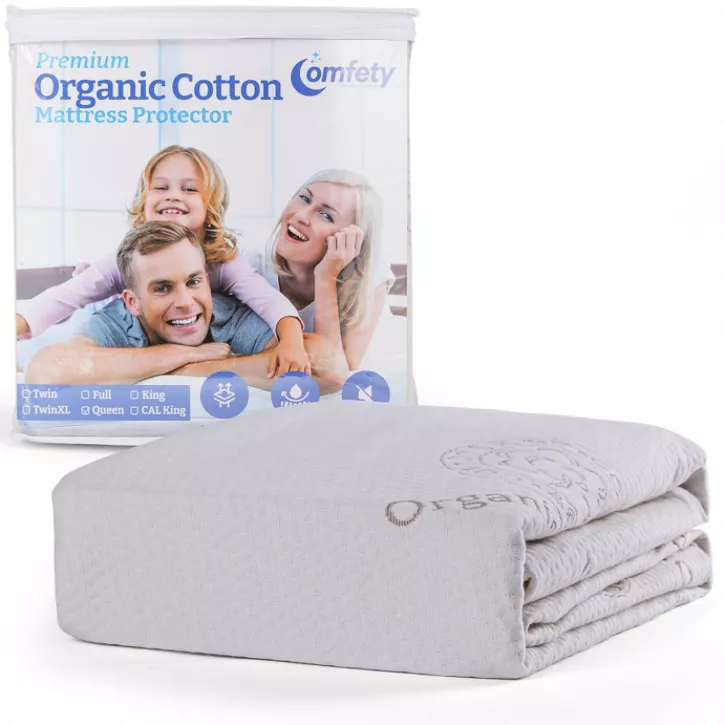 Comfety Organic Mattress Protector, 100% Waterproof Hypoallergenic Breathable Cotton Cover Ultra Soft Mattress Pad Cover