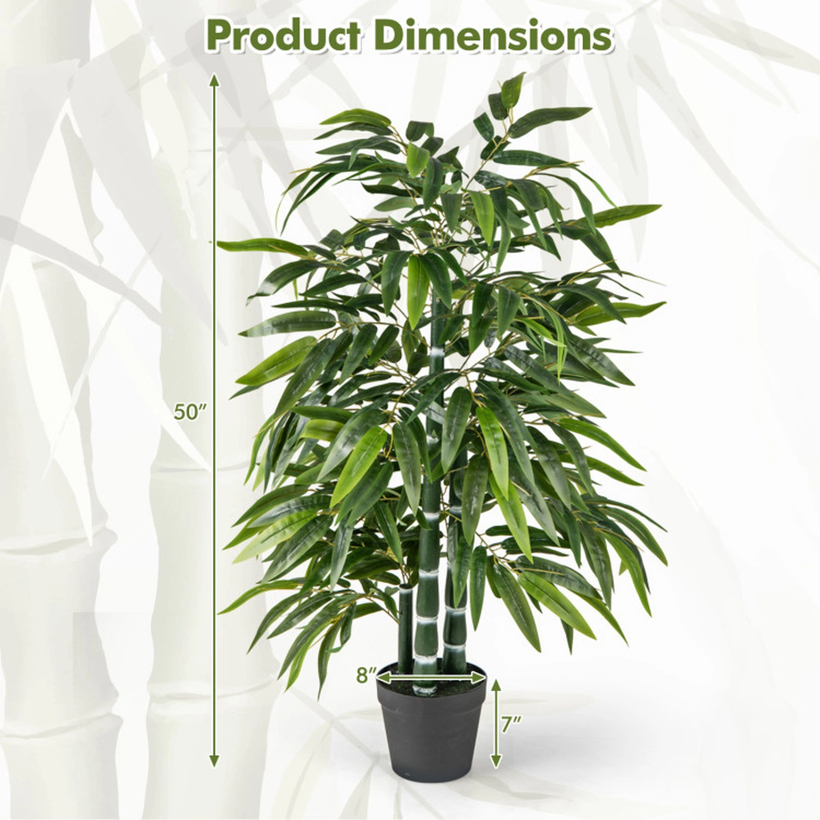 SUGIFT 2-Pack Artificial Bamboo Leaf Trees with 3 PE Trunks 50-in Tall with Weighted Cement Base Green Black