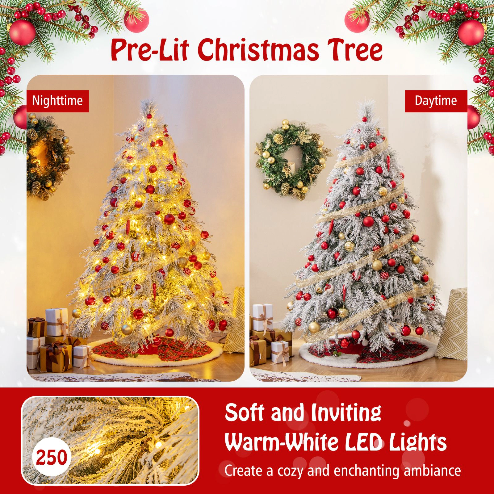 SlickBlue White Green Artificial Christmas Tree with Hinged Branches