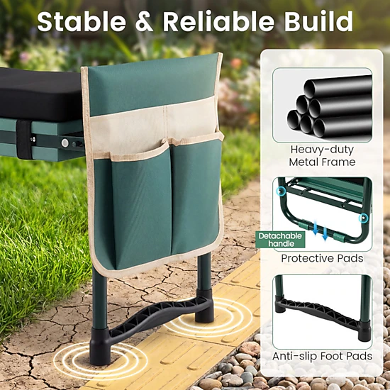 SUGIFT Foldable Detachable Kneeling Pad EVA Padding Garden Kneeler Seat 21-in x 12-in x 17-in 350-lb Capacity Green