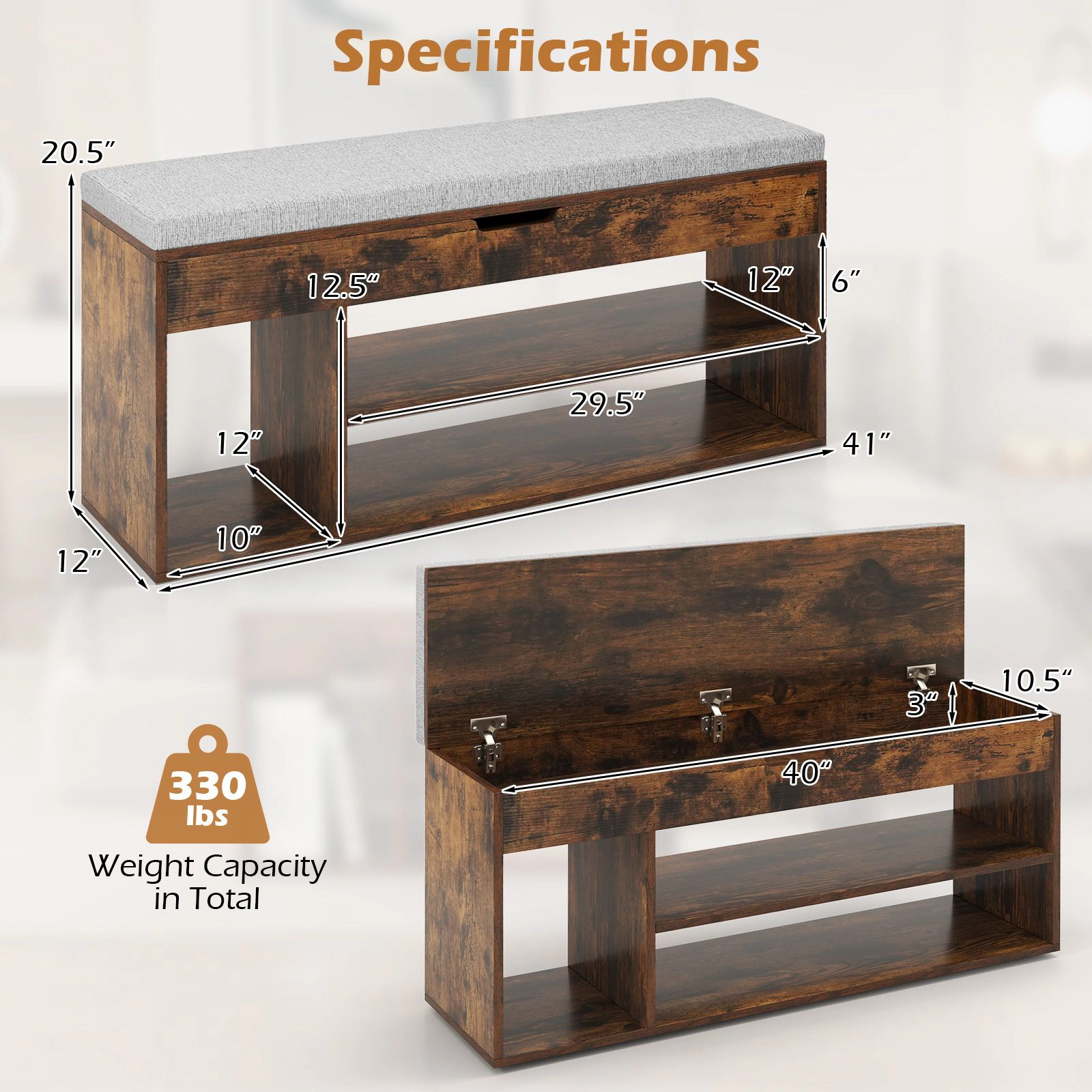 SlickBlue Entryway Shoe Bench with Hidden Storage Compartment