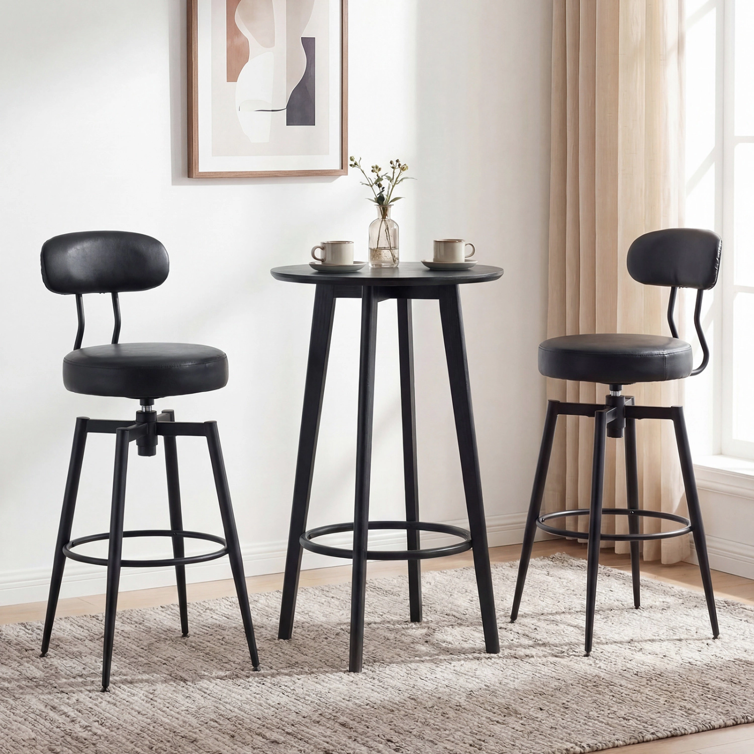 Glintex 2-Piece 30-Inch Swivel Bar Stool Set with Padded Back and Wide Seat